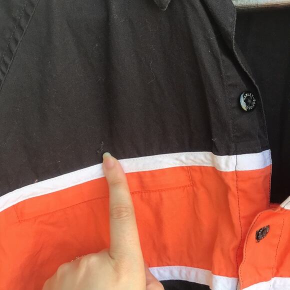 Harley Davidson Racing Black and Orange Short Sleeve Button Down Shirt - Picture 7 of 10